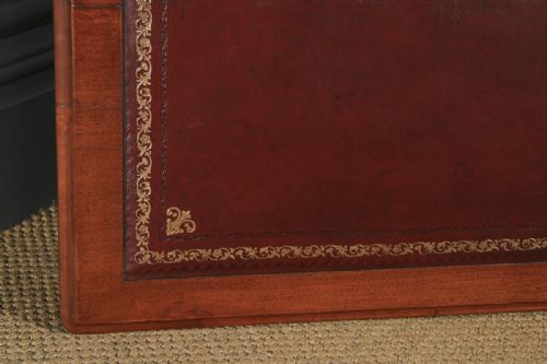 fig 6. Antique English Victorian 3ft 6” Mahogany & Red Leather Pedestal Office Desk (Circa 1870)