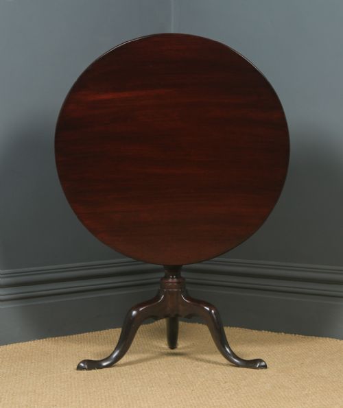fig 1. Antique English Georgian Mahogany Tilt Top Occasional Supper Tripod Table (Circa 1780)