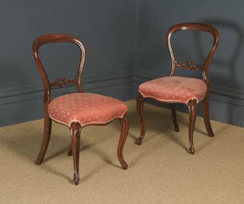 Antique English Pair of Victorian Walnut Carved Balloon Back Occasional Dining Chairs (Circa 1890)