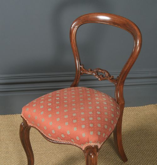 fig 7. Antique English Pair of Victorian Walnut Carved Balloon Back Occasional Dining Chairs (Circa 1890)