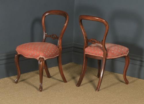 fig 1. Antique English Pair of Victorian Walnut Carved Balloon Back Occasional Dining Chairs (Circa 1890)