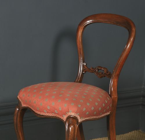 fig 2. Antique English Pair of Victorian Walnut Carved Balloon Back Occasional Dining Chairs (Circa 1890)
