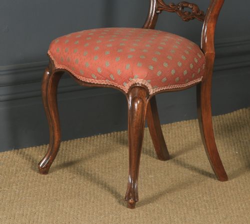 fig 3. Antique English Pair of Victorian Walnut Carved Balloon Back Occasional Dining Chairs (Circa 1890)