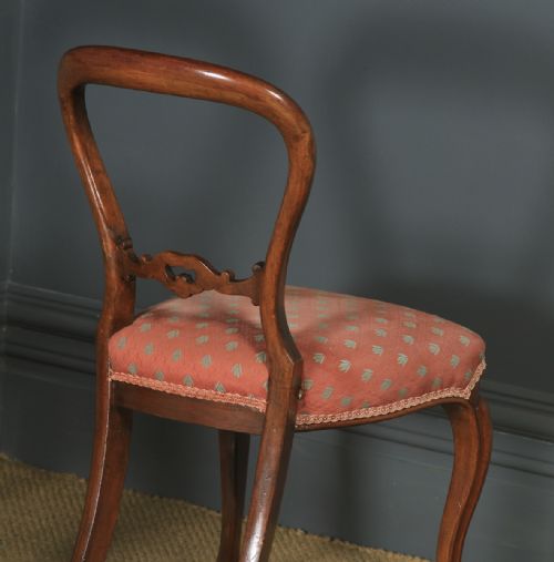fig 4. Antique English Pair of Victorian Walnut Carved Balloon Back Occasional Dining Chairs (Circa 1890)