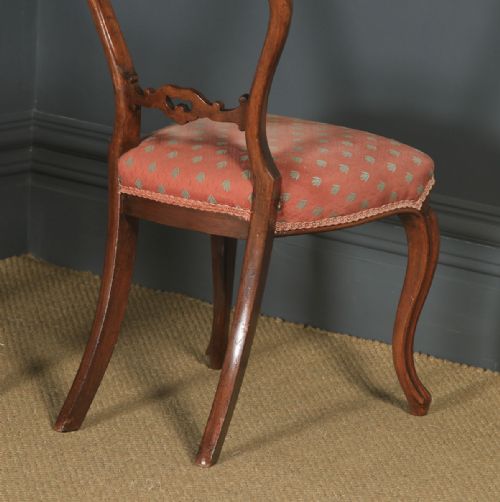 fig 5. Antique English Pair of Victorian Walnut Carved Balloon Back Occasional Dining Chairs (Circa 1890)