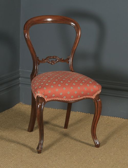 fig 6. Antique English Pair of Victorian Walnut Carved Balloon Back Occasional Dining Chairs (Circa 1890)
