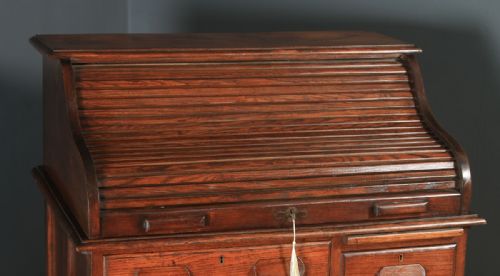 fig 2. Antique English Edwardian 3ft Oak Roll Top Pedestal Office Desk (Circa 1910)