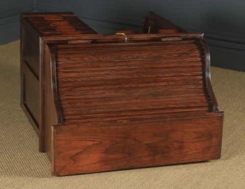 fig 3. Antique English Edwardian 3ft Oak Roll Top Pedestal Office Desk (Circa 1910)
