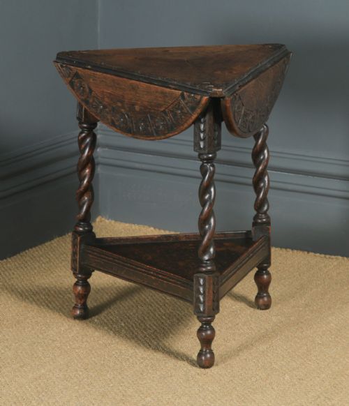 fig 2. Antique English Victorian Oak Revolving Circular Drop Leaf Tripod Side Lamp Table (Circa 1890)