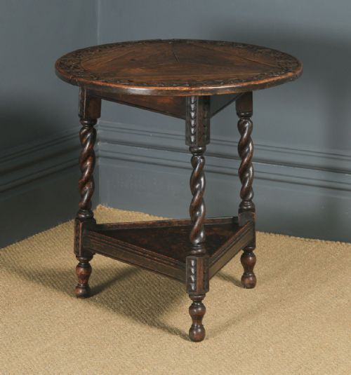 fig 3. Antique English Victorian Oak Revolving Circular Drop Leaf Tripod Side Lamp Table (Circa 1890)