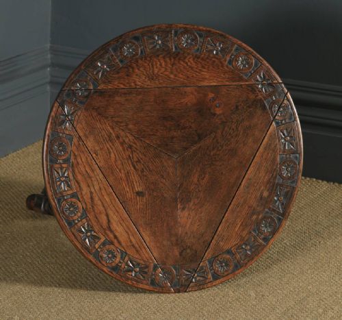 fig 5. Antique English Victorian Oak Revolving Circular Drop Leaf Tripod Side Lamp Table (Circa 1890)