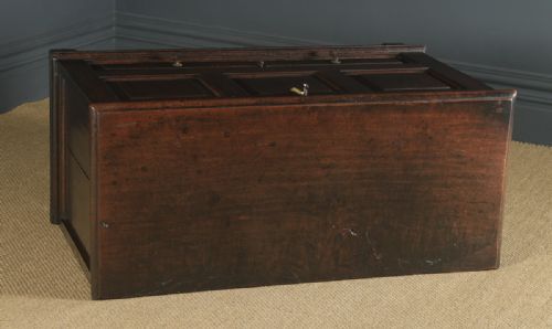 fig 2. Antique English 18th Century Georgian Oak Geometric Mule Chest Blanket Box Trunk with Drawer (Circa 1730)