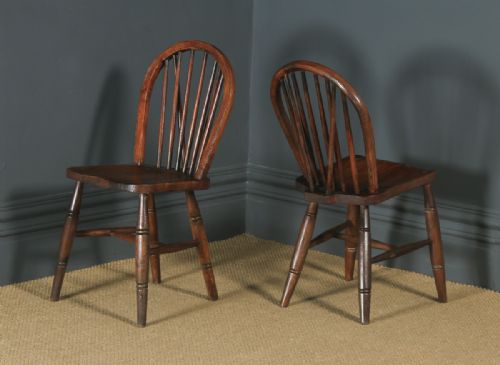 fig 6. Antique Set of 10 Ten Victorian Ash & Elm Windsor Stick & Hoop Back Kitchen Chairs (Circa 1880 – 1920