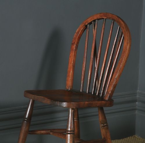 fig 7. Antique Set of 10 Ten Victorian Ash & Elm Windsor Stick & Hoop Back Kitchen Chairs (Circa 1880 – 1920