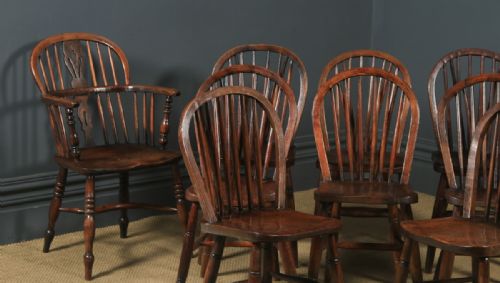 fig 2. Antique Set of 10 Ten Victorian Ash & Elm Windsor Stick & Hoop Back Kitchen Chairs (Circa 1880 – 1920