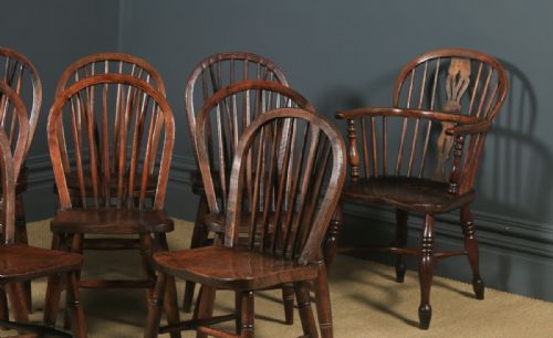 fig 3. Antique Set of 10 Ten Victorian Ash & Elm Windsor Stick & Hoop Back Kitchen Chairs (Circa 1880 – 1920