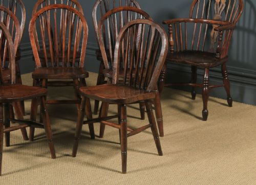 fig 5. Antique Set of 10 Ten Victorian Ash & Elm Windsor Stick & Hoop Back Kitchen Chairs (Circa 1880 – 1920