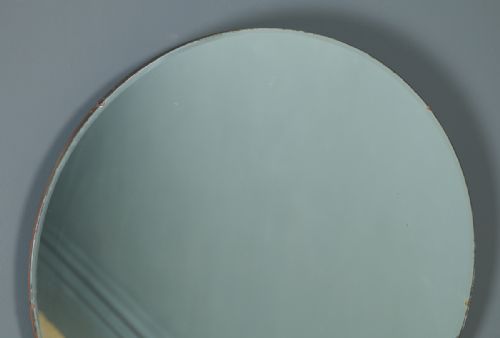 fig 1. Antique English Art Deco Circular Round Shaped Portrait Hanging Wall Mirror (Circa 1930)