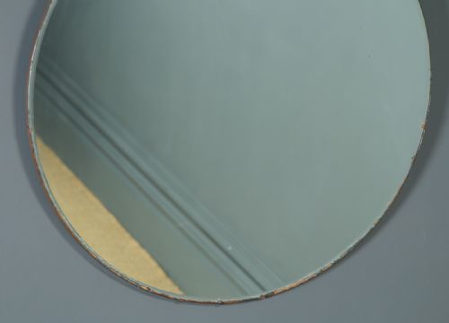 fig 2. Antique English Art Deco Circular Round Shaped Portrait Hanging Wall Mirror (Circa 1930)