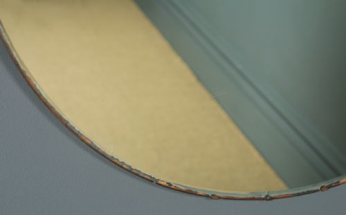 fig 6. Antique English Art Deco Circular Round Shaped Portrait Hanging Wall Mirror (Circa 1930)
