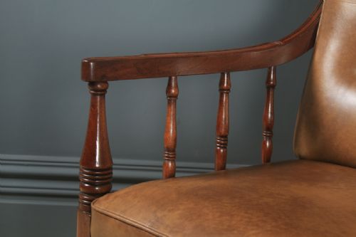 fig 7. Antique English Georgian Regency Mahogany & Brown Leather Library Drawing Room Desk Armchair (Circa 1830)