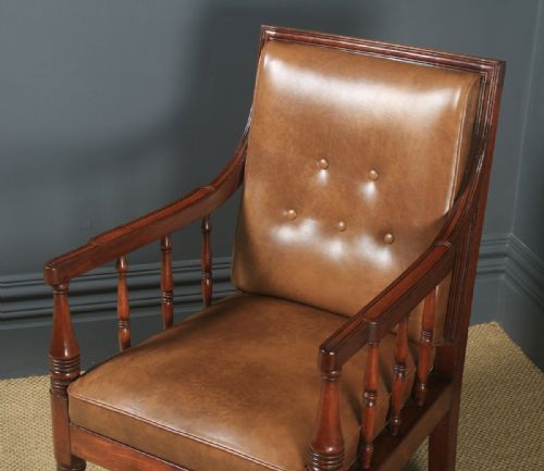 fig 2. Antique English Georgian Regency Mahogany & Brown Leather Library Drawing Room Desk Armchair (Circa 1830)