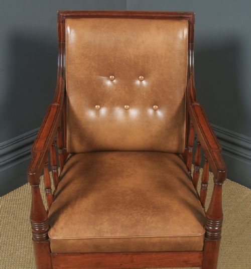 fig 3. Antique English Georgian Regency Mahogany & Brown Leather Library Drawing Room Desk Armchair (Circa 1830)