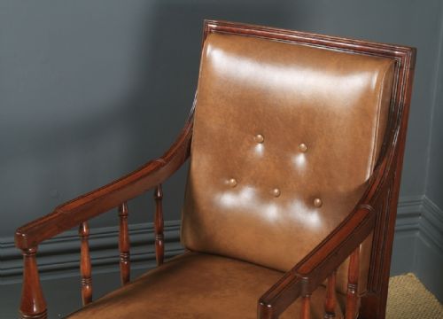 fig 4. Antique English Georgian Regency Mahogany & Brown Leather Library Drawing Room Desk Armchair (Circa 1830)