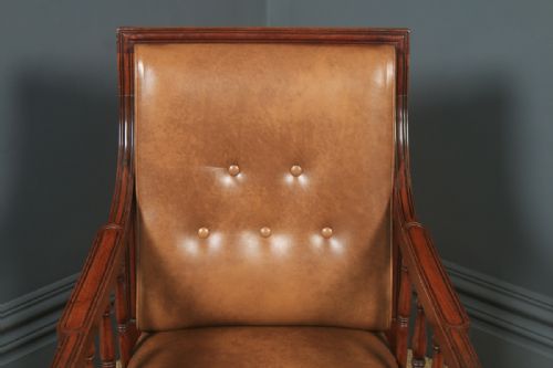 fig 5. Antique English Georgian Regency Mahogany & Brown Leather Library Drawing Room Desk Armchair (Circa 1830)
