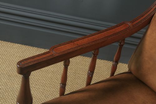 fig 6. Antique English Georgian Regency Mahogany & Brown Leather Library Drawing Room Desk Armchair (Circa 1830)