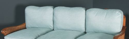 fig 1. Antique English Edwardian Three Piece Walnut & Cane Aqua Blue Bergere Couch Settee Sofa Lounge Suite (Circa 1910)