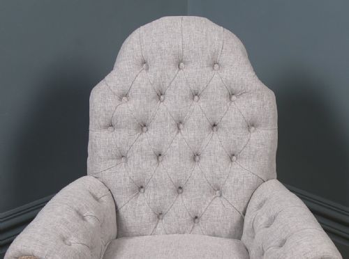 fig 5. Antique English Queen Anne Style Grey Upholstered Beech Wing Arm Chair (Circa 1920)