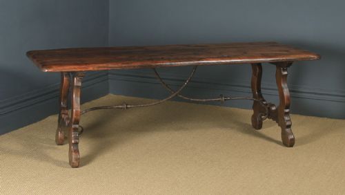 Antique Spanish Basque Solid Oak & Iron 7ft 2” Refectory Kitchen Dining Table (Circa 1890)