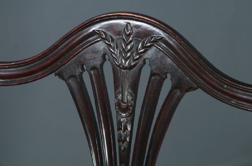 fig 7. Antique English Georgian Hepplewhite Style Mahogany & Burgundy Red Leather Office Desk Arm Chair (Circa 1880)