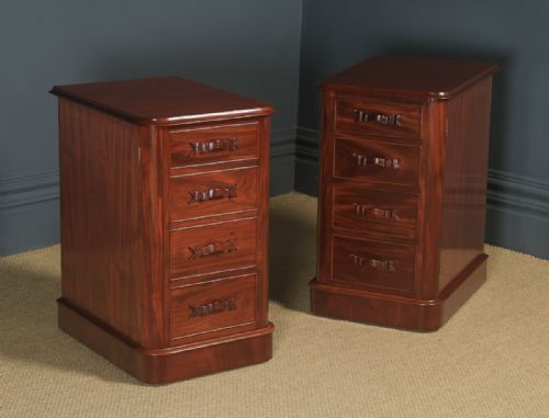 Antique English Pair of Victorian Figured Mahogany Bedside Cupboards / Cabinets / Tables / Nightstands (Circa 1860)