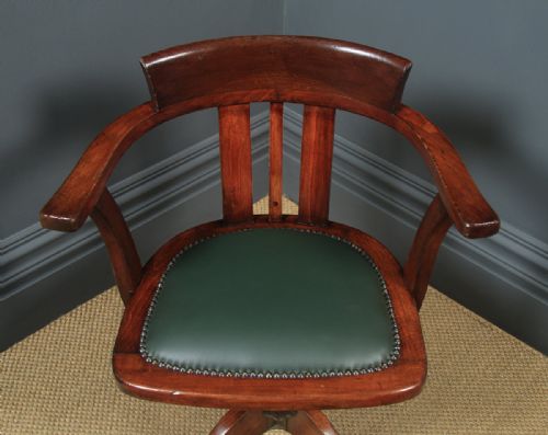 fig 3. Antique English Edwardian Beech & Leather Revolving Office Desk Arm Chair By A. H. Parker Ltd. (Circa 1910)
