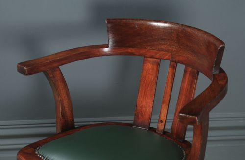 fig 4. Antique English Edwardian Beech & Leather Revolving Office Desk Arm Chair By A. H. Parker Ltd. (Circa 1910)
