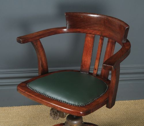 fig 2. Antique English Edwardian Beech & Leather Revolving Office Desk Arm Chair By A. H. Parker Ltd. (Circa 1910)