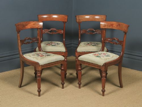 Antique English William IV Set of Four 4 Mahogany Bar Back Dining Chairs (Circa 1835)