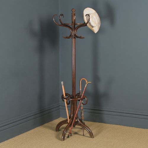 fig 1. Antique English George V Bentwood Beech Coat, Hat, Stick & Umbrella Hallstand (Circa 1920)