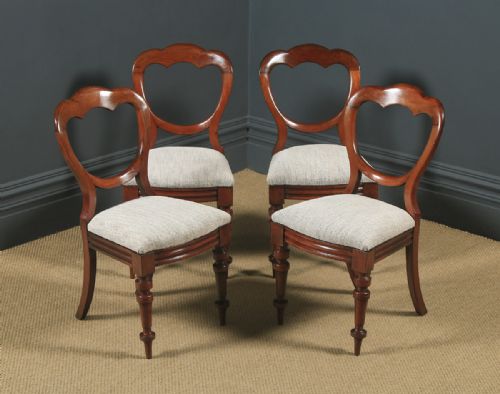 fig 1. Antique English Victorian Set of 4 Four Mahogany Balloon Crown Back Dining Chairs (Circa 1860)
