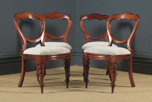 fig 6. Antique English Victorian Set of 4 Four Mahogany Balloon Crown Back Dining Chairs (Circa 1860)