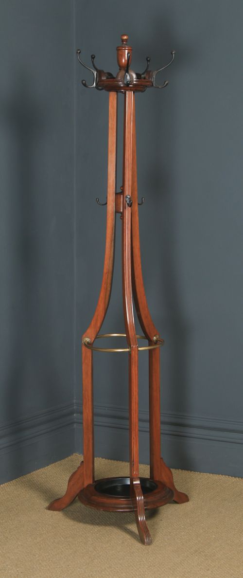 Antique Edwardian Mahogany & Brass Arts & Crafts Revolving Coat, Hat, Stick & Umbrella Hall Stand (Circa 1910)