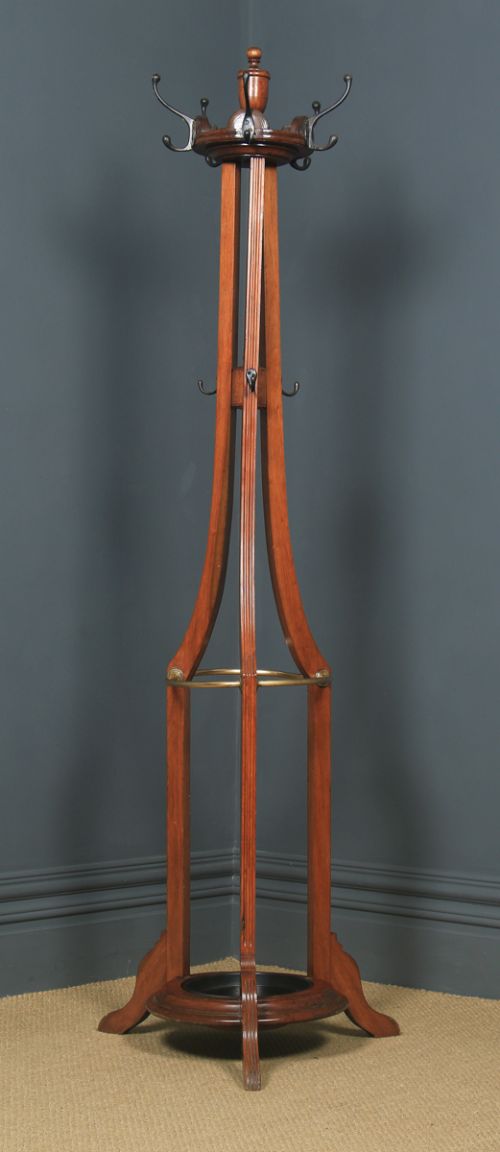 fig 2. Antique Edwardian Mahogany & Brass Arts & Crafts Revolving Coat, Hat, Stick & Umbrella Hall Stand (Circa 1910)