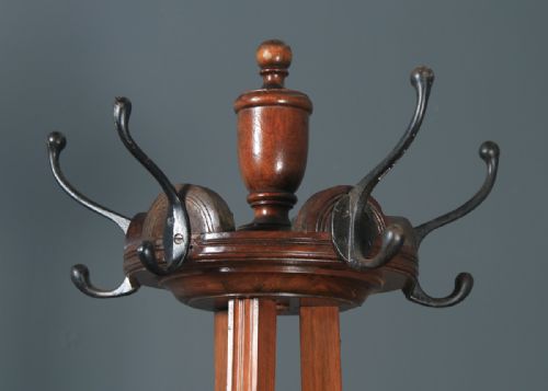 fig 3. Antique Edwardian Mahogany & Brass Arts & Crafts Revolving Coat, Hat, Stick & Umbrella Hall Stand (Circa 1910)