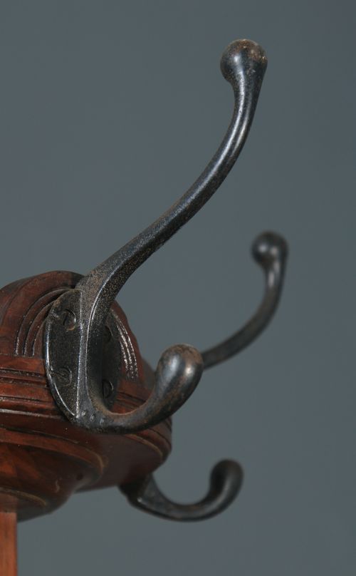 fig 4. Antique Edwardian Mahogany & Brass Arts & Crafts Revolving Coat, Hat, Stick & Umbrella Hall Stand (Circa 1910)