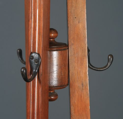 fig 7. Antique Edwardian Mahogany & Brass Arts & Crafts Revolving Coat, Hat, Stick & Umbrella Hall Stand (Circa 1910)