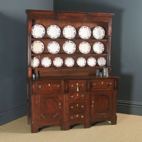 fig 1. Antique Welsh Anglesey Georgian Oak Breakfront Sideboard Dresser Base & Rack (Circa 1830)