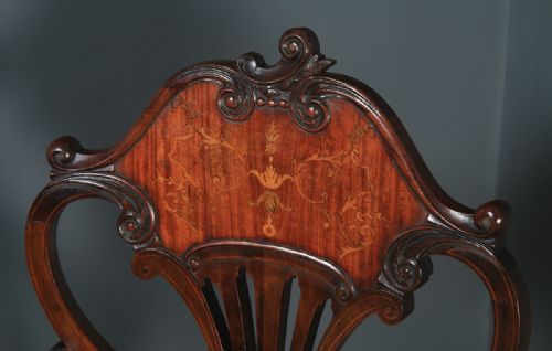 fig 2. Antique English Victorian Art Nouveau Mahogany Marquetry Occasional Salon Carver Arm Chair (Circa 1900)