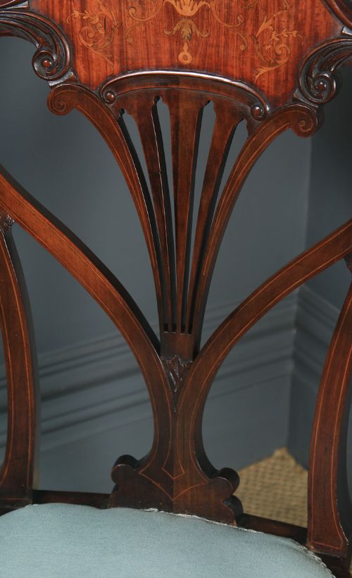 fig 6. Antique English Victorian Art Nouveau Mahogany Marquetry Occasional Salon Carver Arm Chair (Circa 1900)